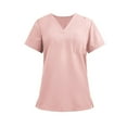thumbnail image 1 of Scrubs For Women Tops, Ladies' Lightweight Solid Color V Neck Pocket Side Slit Short Sleeved T Shirt Scrubs For Women Pants Shirt Tank Top Tank Outfits Red Shirts Outfits (M, Pink) ZMTing, 1 of 3