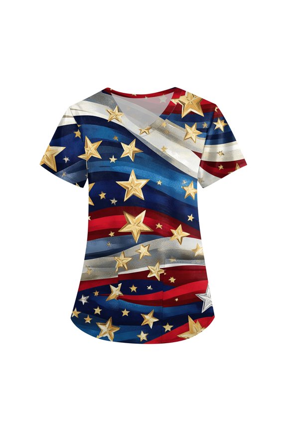 Womens 4Th Of July Tops, Scrubs For Women V Neck Short Sleeve Workwear With Pockets Red White And Royal Blue American Flag Top Shirts Striped Tank Top Outfits Shirts Outfit (4XL, Watermelon Red)