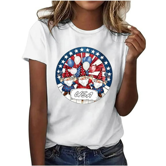 Womens 4Th of July Tops Summer Independence Day Patriotic T-Shirts Scooped Neck Tee Short Sleeve T Shirts USA Flag Star Printed Tunic Blouses Beach Holiday Outfits 2025