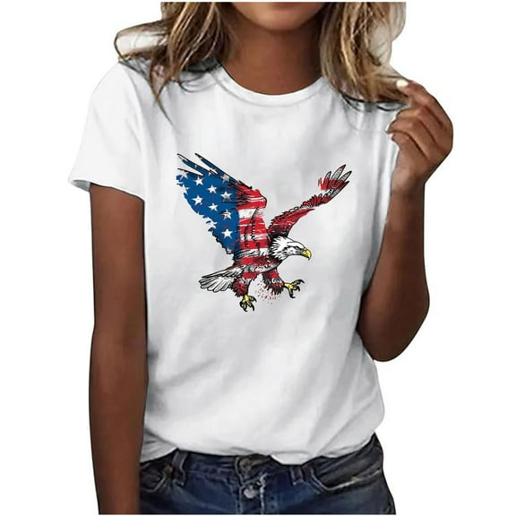 Womens 4Th of July Tops Summer Independence Day Patriotic T-Shirts Scooped Neck Tee Short Sleeve T Shirts USA Flag Star Printed Tunic Blouses Beach Holiday Outfits 2025