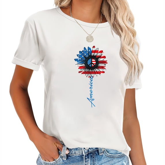 Womens 4Th Of July Shirt. Peace Sunflower American Freedom USA Flag T-Shirt