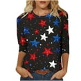 thumbnail image 1 of Womens 4th of July 3/4 Length Sleeve Tops Casual Crew Neck Tunic T-Shirts Funny Graphic Tees American Flag Stars Stripes Shirts Summer Tops Independence Day Patriotic Tees Loose Comfy Blouses, 1 of 5