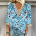 thumbnail image 1 of Womens 4th of July Blouse Womens 4th of July Shirts Red White and Blue Shirt Womens Independence Day Womens Shirts Fashion Women's Summer V-Neck 3/4 Sleeve Lace Print Casual T-Shirt Blouse, 1 of 5