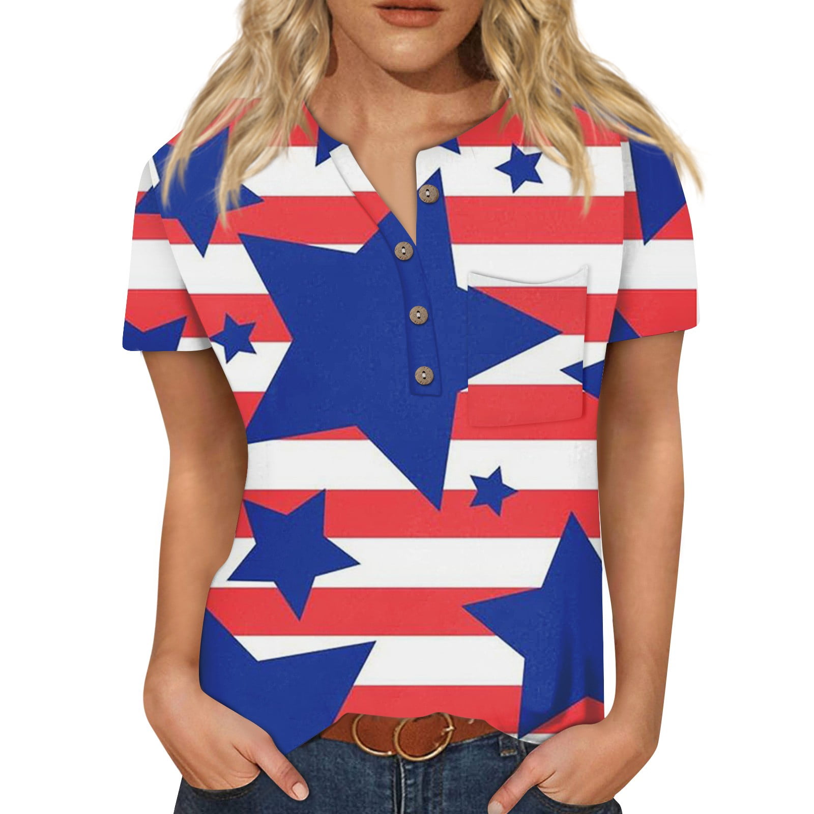 Women's 4th Of July Shirt | American Flag Patriotic Oversized T-Shirt, Short Sleeve Chill The Fourth Out Top
