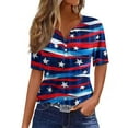 thumbnail image 1 of Womens 4th of July Shirts 3/4 Sleeves Fashion American Flag Graphic T-Shirt Mid-length Women's Three Quarter Sleeve Blouse Button Neck Casual Parade Tops, 1 of 5
