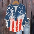 thumbnail image 1 of Womens 4th of July Shirts Fourth of July Women Shirts Independence Day Shirt for Women American Flag T Shirts for Women Ladies New Lace 3/4 Sleeve V-Neck Button Independence Day Printed Tops, 1 of 5