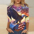 thumbnail image 1 of Womens 4th of July Shirts Memorial Day Blouse for Women Fourth of July T Shirt Womens American Flag Tops Patriotic Tee Printed Round Neck Three Quarter Sleeve 3/4 Sleeve T-Shirt Loose Top, 1 of 5