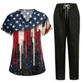 thumbnail image 1 of Womens 4th of July V-Neck Scrub Set, 250th Anniversary USA 2-Piece Short Sleeve Top & Pants Medical Uniform with Multi Pockets, Stylish Workwear for Nurses & Caregivers 01-Dark Blue L, 1 of 5
