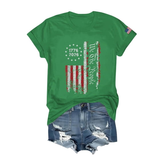 Womens 4th Of July Shirts Anniversary National Flag Print Short Sleeve Crew Neck Shirts Fourth July Tee Shirts