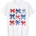 thumbnail image 1 of Womens 4th of July Coquette Bow Ribbon Red White and Blue T-Shirt, 1 of 4