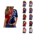 thumbnail image 1 of Womens 4th of July Shirt Patriotic Red White and Blue V Neck T Shirts Casual Summer Holiday Tops Fourth of July Outfit for Women, 1 of 6