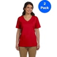 thumbnail image 1 of Womens 5.2 oz. ComfortSoft V-Neck Cotton T-Shirt 5780 (2 PACK), 1 of 2