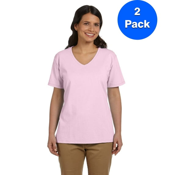 Womens 5.2 oz. ComfortSoft V-Neck Cotton T-Shirt 5780 (2 PACK)