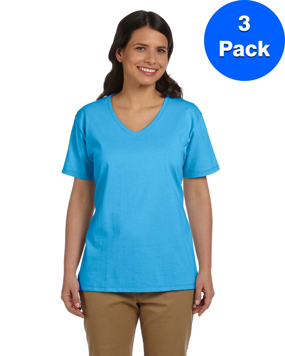 Womens 5.2 oz. ComfortSoft V-Neck Cotton T-Shirt 5780 (3 PACK)