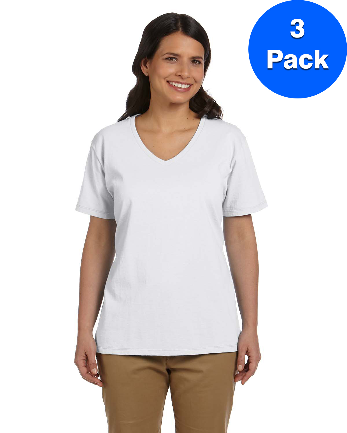 Womens 5.2 oz. ComfortSoft V-Neck Cotton T-Shirt 5780 (3 PACK ...