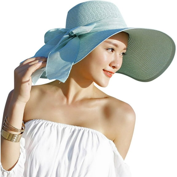 Womens 5.5 Inches Big Bowknot Straw Hat Large Floppy Foldable Roll up Beach Cap Sun Hat UPF 50