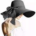 thumbnail image 1 of Womens 5.5 Inches Big Bowknot Straw Hat Large Floppy Foldable Roll up Beach Cap Sun Hat UPF 50+, 1 of 7