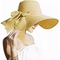 thumbnail image 1 of Womens 5.5 Inches Big Bowknot Straw Hat Large Floppy Foldable Roll up Beach Cap Sun Hat UPF 50+, 1 of 7