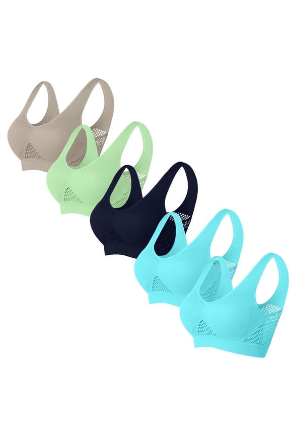 Womens 5 Pack Bras, Seamless Wireless Bras for Women Full Coverage Push Up Bra Comfortable No Underwire Bralettes with Support and Lift for Older Women S-5XL