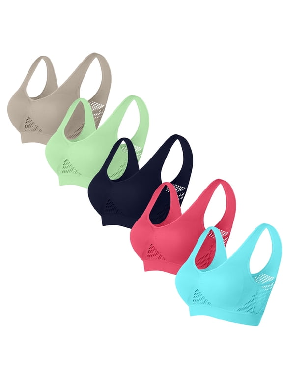 Womens 5 Pack Bras, Seamless Wireless Bras for Women Full Coverage Push Up Bra Comfortable No Underwire Bralettes with Support and Lift for Older Women S-5XL