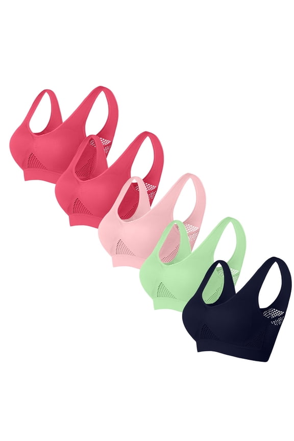 Womens 5 Pack Bras, Womens Wireless Seamless Bras Deep V No Underwire Push Up Bras Supportive Full Coverage Bralettes Plunge T Shirt Bra for Older Women S-5XL