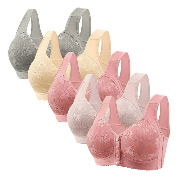 Womens 5 Pack Everyday Bras, Front Closure Bras for Women Wireless Lightly Padded Bralett Seamless Lightweight T-Shirts Bra 36-50