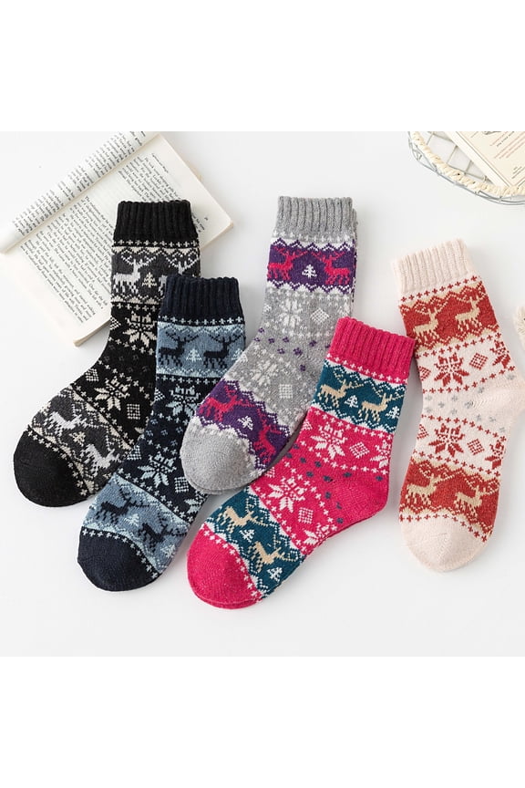 Womens 5 Pairs Fall Winter Warm Sock Thick Cabin Cozy Crew Soft Socks