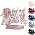 thumbnail image 1 of Womens 5 Piece Long Sleeve Pajama Set Oversize Lightweight Robe Top Pants Soft Comfy Casual Loungewear Sleepwear Summer Fall Pajama Set, 1 of 4