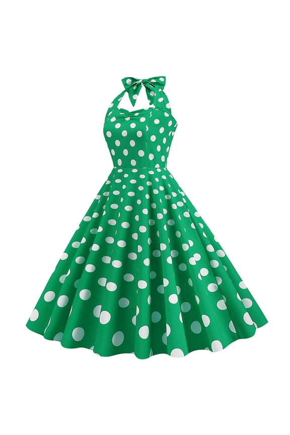 Womens 50s Vintage Polka Dot Halter Cocktail Swing Dress Pink Gingham Dress Pinup 1950s Rockabilly Audrey Hepburn Prom Tea Party Dress