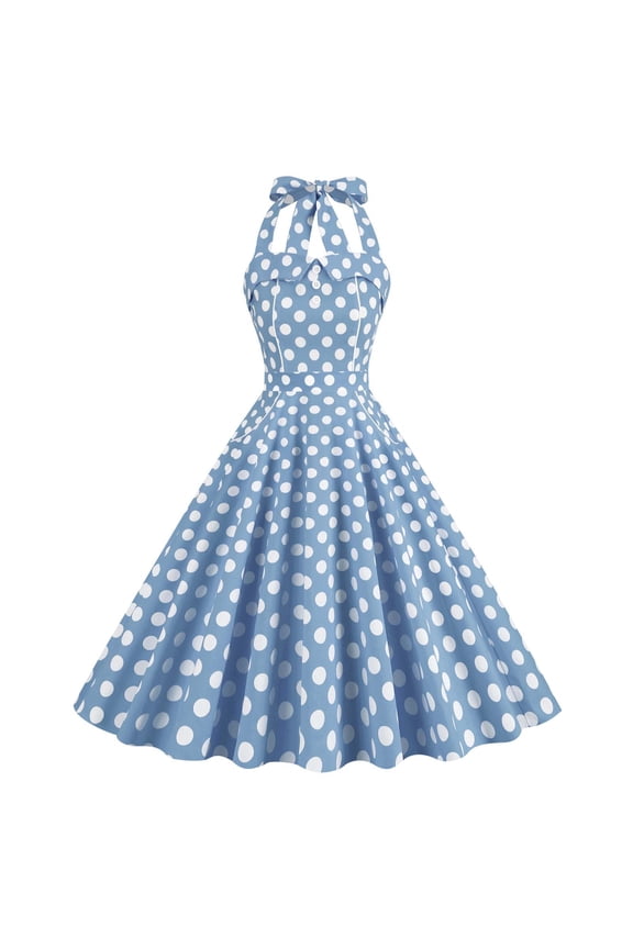 Womens 50s Vintage Polka Dot Halter Cocktail Swing Dress Pink Gingham Dress Pinup 1950s Rockabilly Audrey Hepburn Prom Tea Party Dress