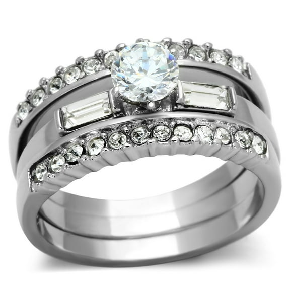 La Ny Jewelry Round Clear CZ Stainless Steel Wedding Rings Set, 3 Rings