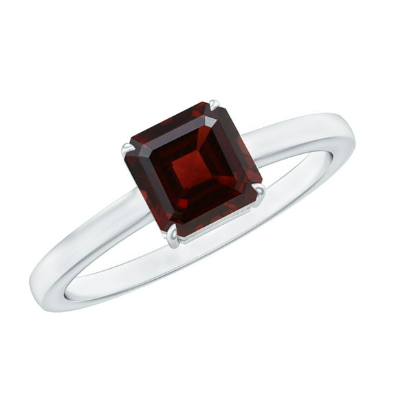 Rosec Jewels Natural Garnet Solitaire Engagement Ring (8 mm Asscher Cut) - January Birthstone Ring - AAA Grade - with Jewelry Box, 14K White Gold, US 6.00