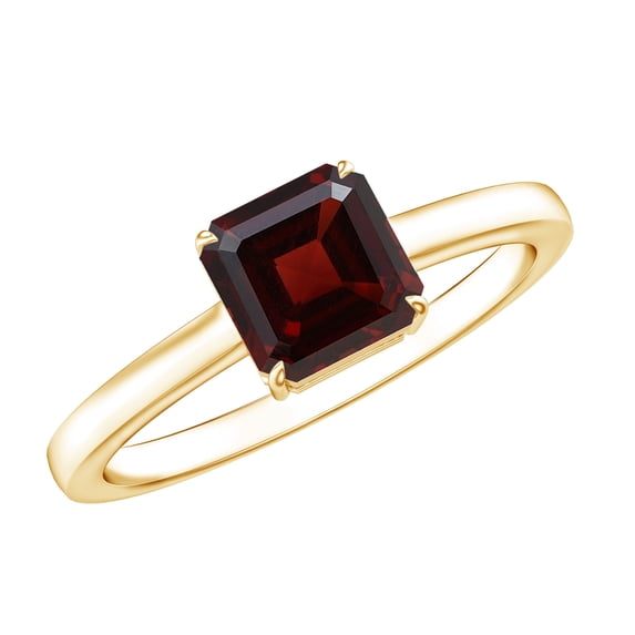Rosec Jewels Natural Garnet Asscher Cut Engagement Ring 3 Carat - Red Garnet Solitaire Ring - AAA Quality - with Jewelry Box, 14K Yellow Gold, US 4.50
