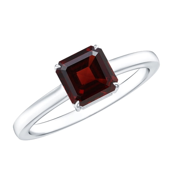 Rosec Jewels Natural Garnet Asscher Cut Engagement Ring 3 Carat - Red Garnet Solitaire Ring - AAA Quality - with Jewelry Box, 18K White Gold, US 10.00