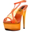 thumbnail image 1 of Womens 6" Orange Platform Strappy Sandal Neon Vinyl Panel Inserts Shoes, 1 of 2