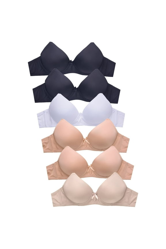 Womens 6 Pack of Everyday No Wire Full Cup Bra 4320PN1, 34C