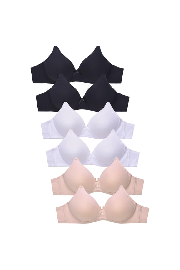 Womens 6 Pack of Everyday Plain Bra, Lace Bra, Wireless Bra 4480PN1, 30A