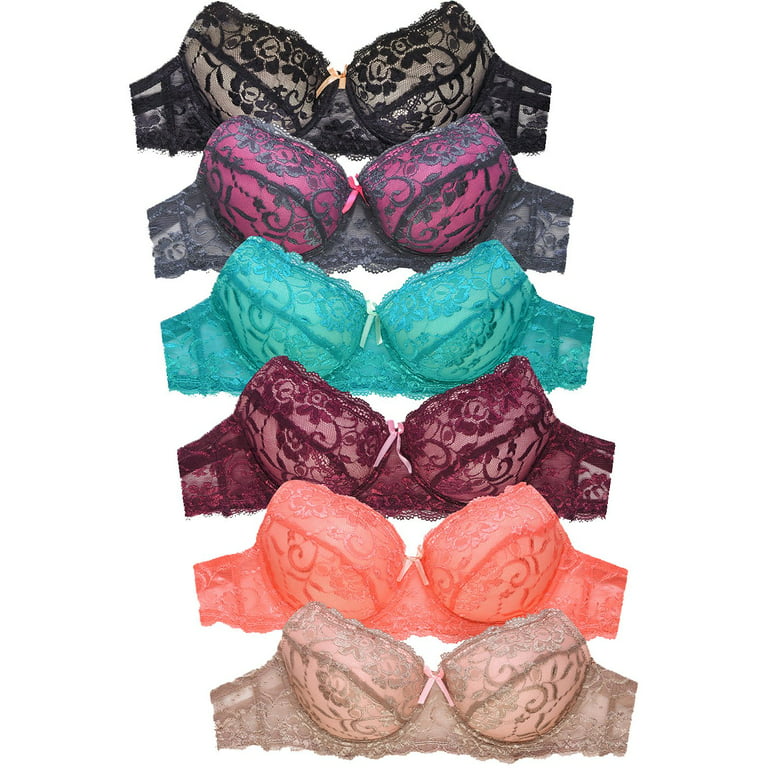 Womens 6 Pack of Everyday Plain, Lace, D, DD, DDD Cup Bra -Various