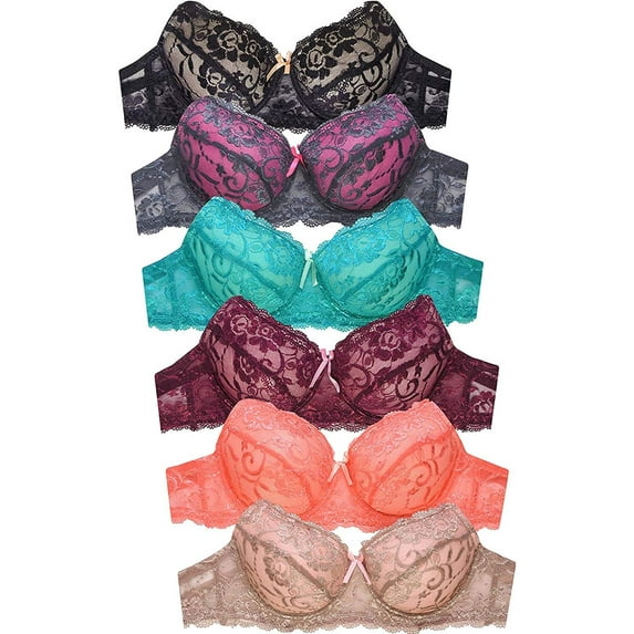 Womens 6 Pack of Everyday Plain, Lace, D, DD, DDD Cup Bra -Various Style 4161L3D4, 42DD