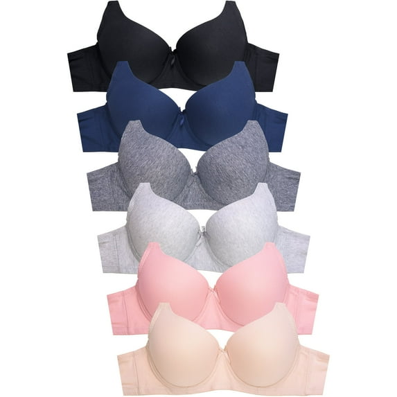 Womens 6 Pack of Everyday Plain, Lace, D, DD, DDD Cup Bra -Various Style 4208PD1, 36DD