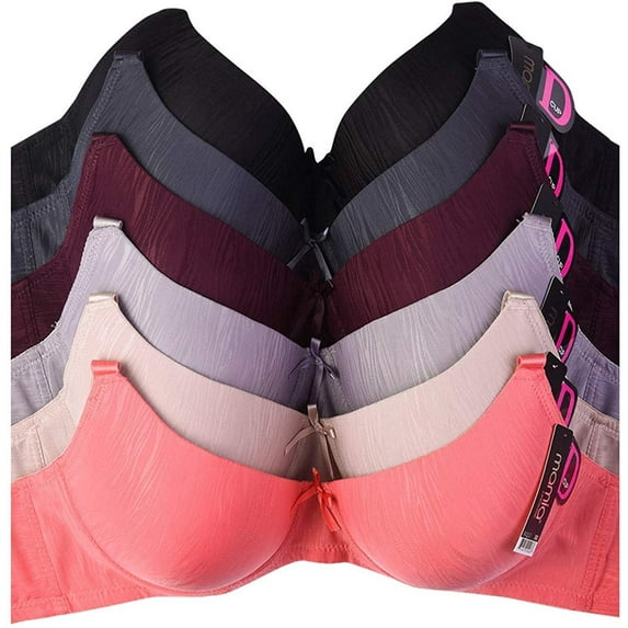 Womens 6 Pack of Everyday Plain, Lace, D, DD, DDD Cup Bra -Various Style 4222JD3, 40D