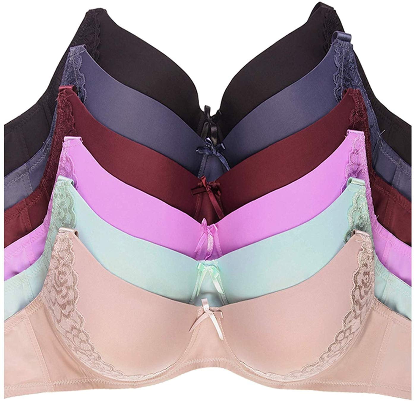 Womens 6 Pack of Everyday Plain, Lace, D, DD, DDD Cup Bra -Various Style  4161L3D4, 36DD 