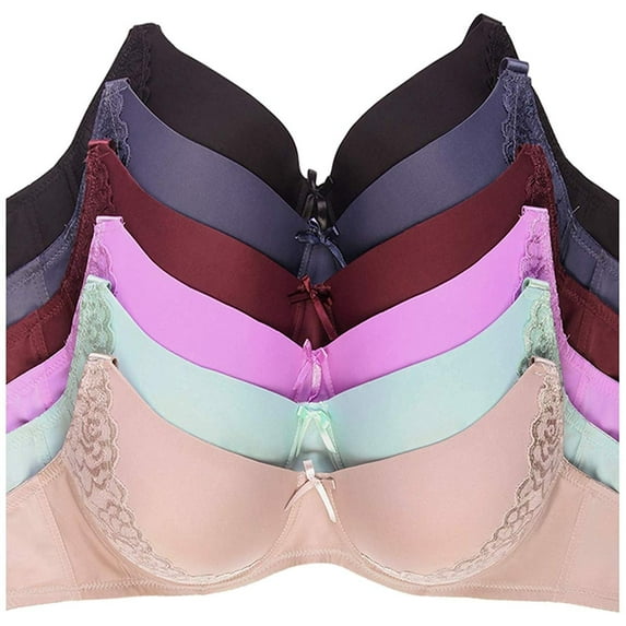Womens 6 Pack of Everyday Plain, Lace, D, DD, DDD Cup Bra -Various Style 4342PLD, 38DD