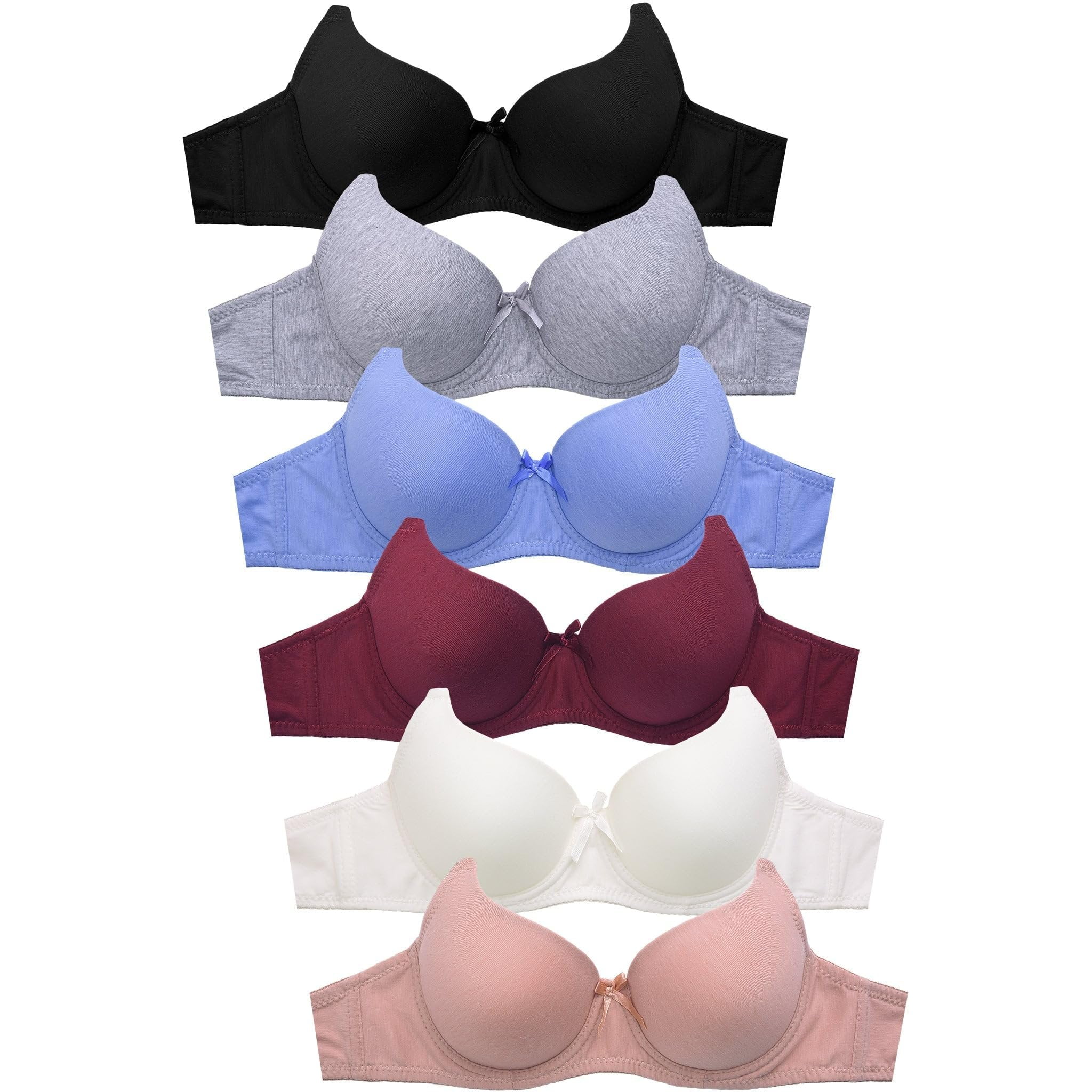 Womens 6 Pack of Everyday Plain, Lace, Wireless Bra 4207P5, 34A