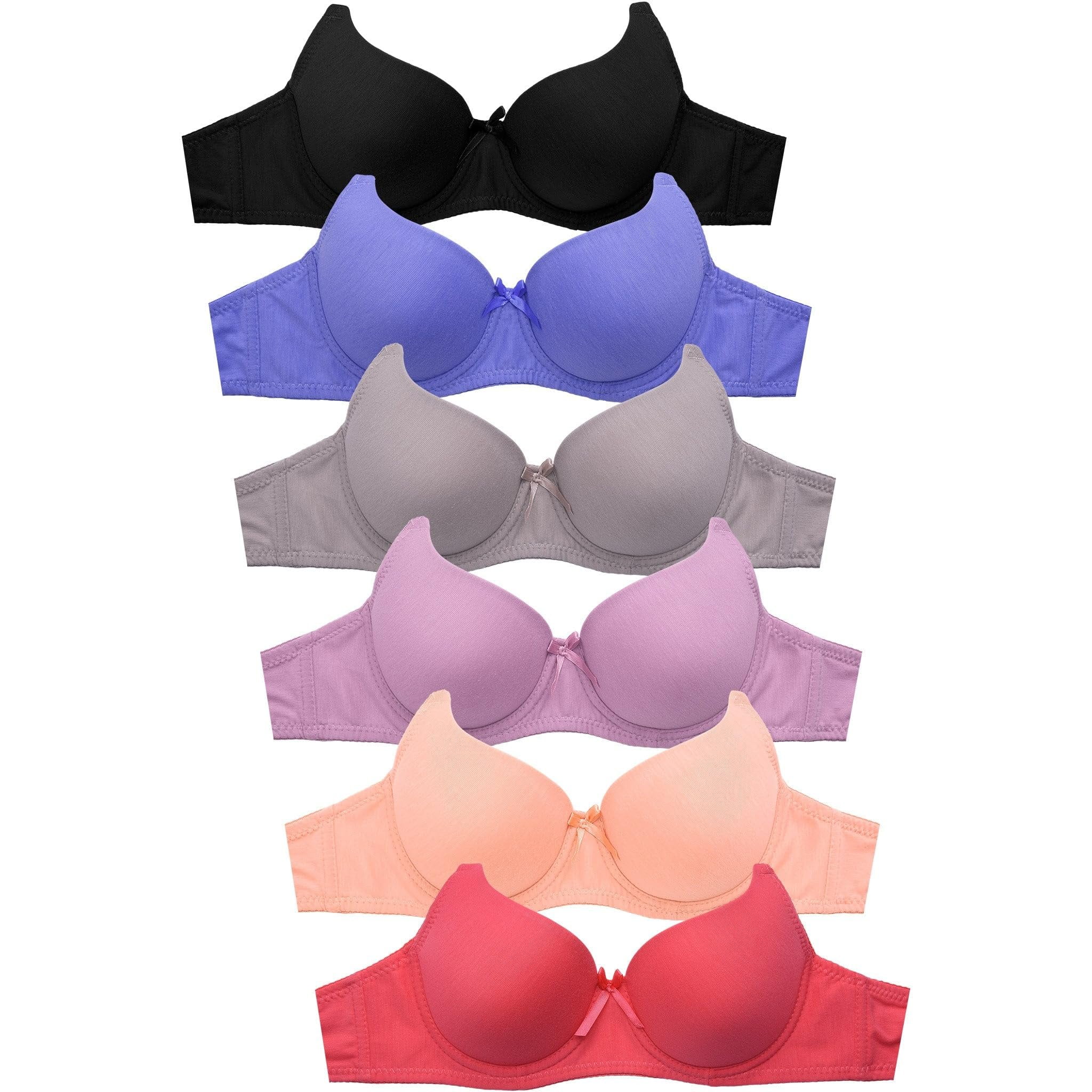 DailyWear Womens 6 Pack of Everyday Plain Bra, Lace Bra, Wireless Bra 4208P6, 30A