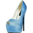 thumbnail image 1 of Womens 6" Turquoise Rhinestone Covered Peep Toe Pump 2" Platform Shoes, 1 of 2