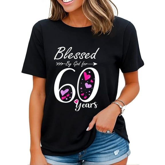 Womens 60th Birthday Tee Gift and Blessed for 60 Years Birthday T-Shirt Black Medium