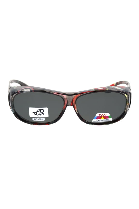 Womens 63mm TAC Polarized Geometric Graphic Print Fit Over Sunglasses Dark Red Black