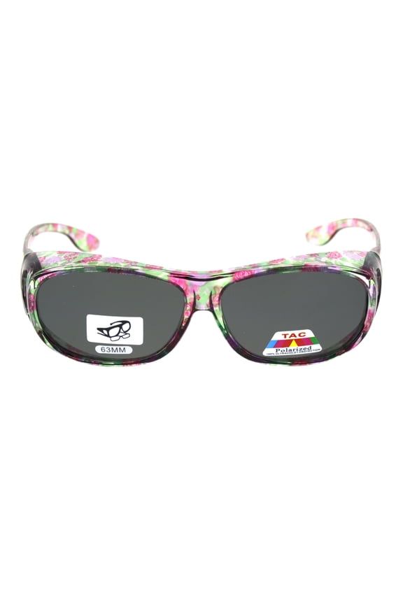 Womens 63mm TAC Polarized Geometric Graphic Print Fit Over Sunglasses Small Flower