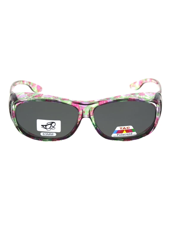 Womens 63mm TAC Polarized Geometric Graphic Print Fit Over Sunglasses Small Flower